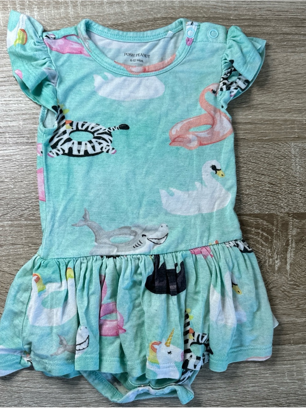 Posh Peanut Lenny Ruffled Capsleeve Twirl Skirt Bodysuit  "Pool Party" 6-12 Mths
